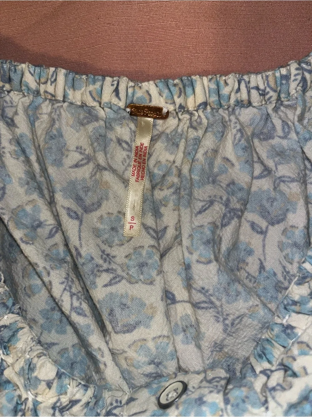 Free People Blue Floral Button Front Peasant Top